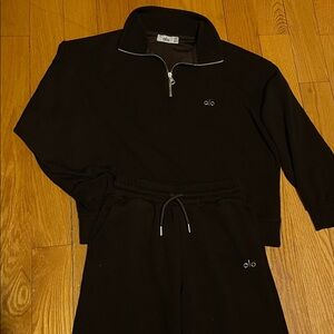 ALO Yoga Black Brown Half Zip Pullover Set Like New Bottom pant sweatshirt Small